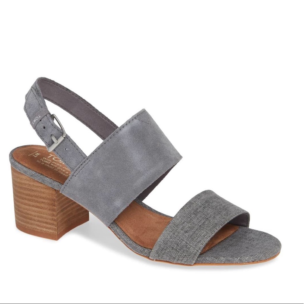 TOMS Poppy Grey Block Heel Wide Strap Sandal Shoe
